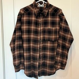 Womens Hollister Oversized Brown Button Up Flannel